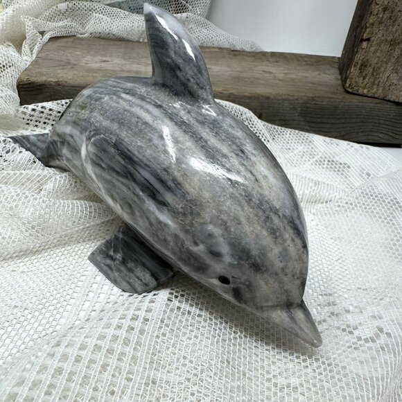 Handcrafted Marble Dolphin Sculpture  9-1/2" by 4-1/2" 2.50 lb - Picture 8 of 9